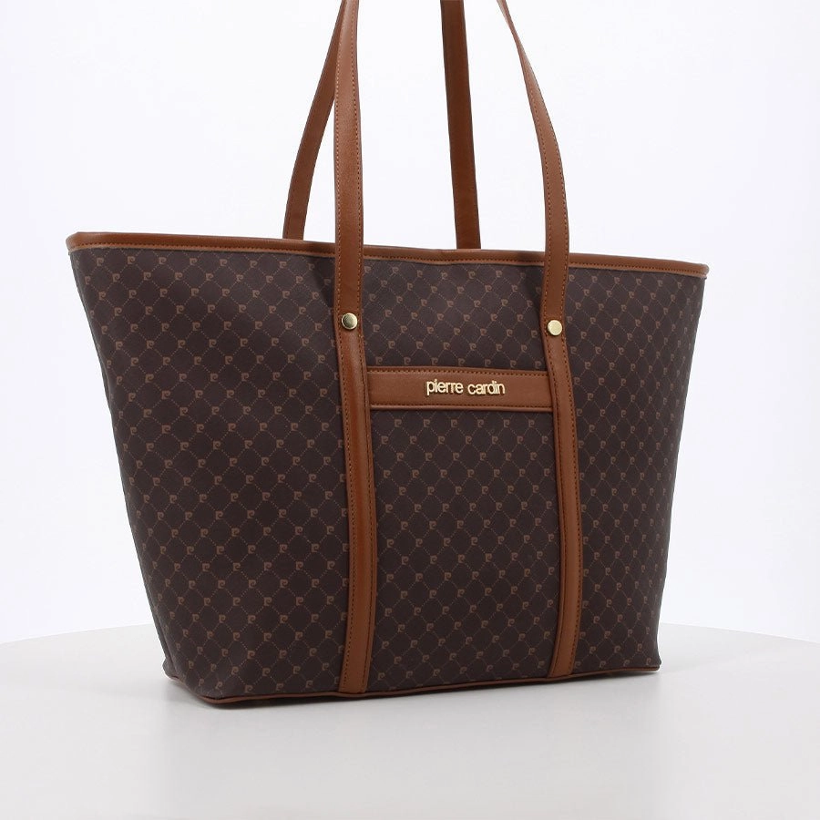 Pierre Cardin Guliana Core Logo Tote Handbag | Brown Tan Special Savings Today Special Occasion Discount