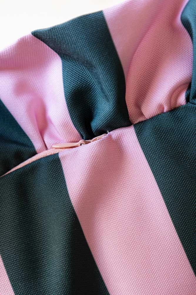 Pink & Green Stripe Outdoor Cushion with Frill Edge