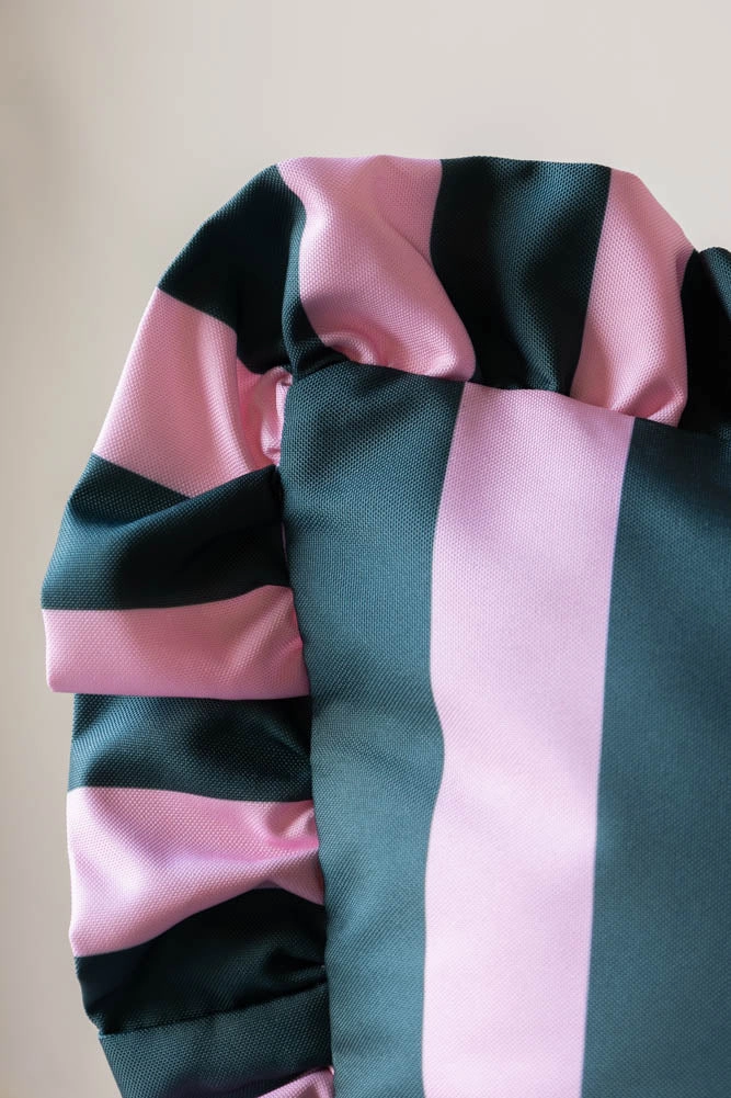 Pink & Green Stripe Outdoor Cushion with Frill Edge