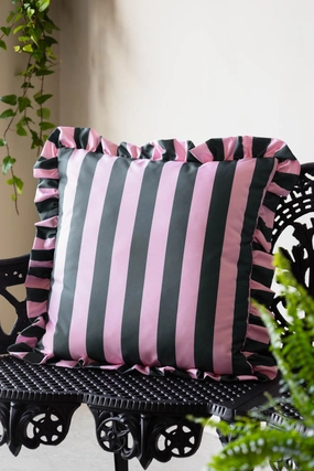 Pink & Green Stripe Outdoor Cushion with Frill Edgewaterproof outdoor patio rug