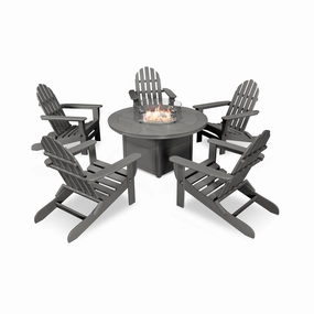 POLYWOOD Classic Folding Adirondack 6-Piece Conversation Set with Fire Pit TableAdirondack chair set with side table