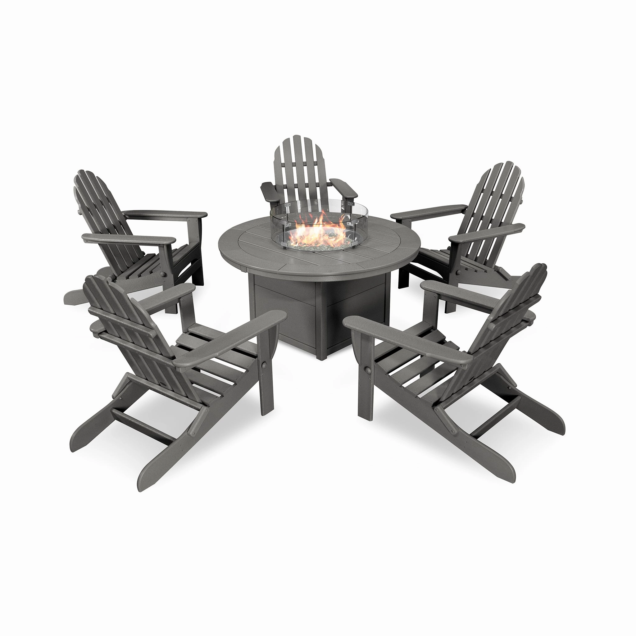 POLYWOOD Classic Folding Adirondack 6-Piece Conversation Set with Fire Pit TableAdirondack chair set with side table