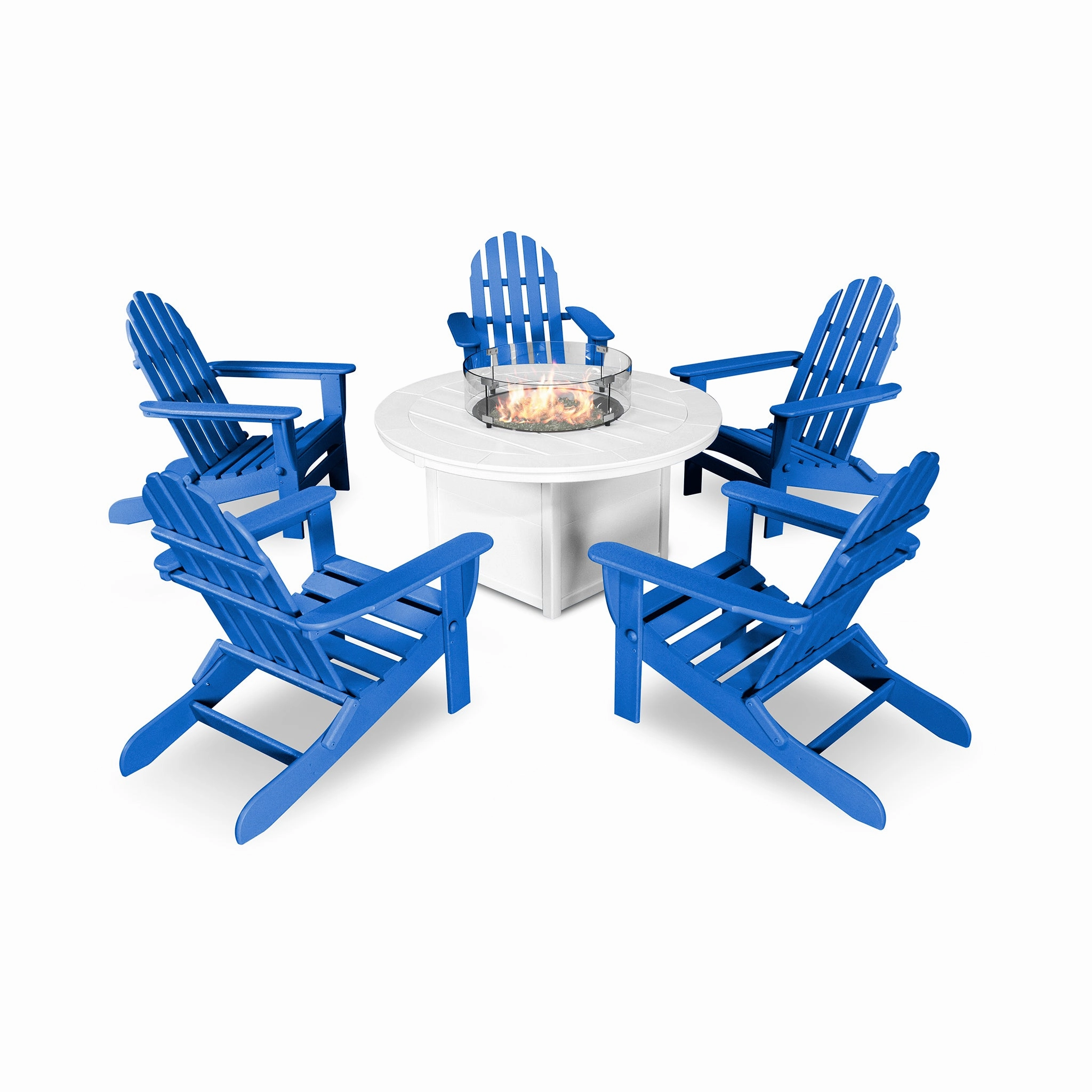 POLYWOOD Classic Folding Adirondack 6-Piece Conversation Set with Fire Pit Table