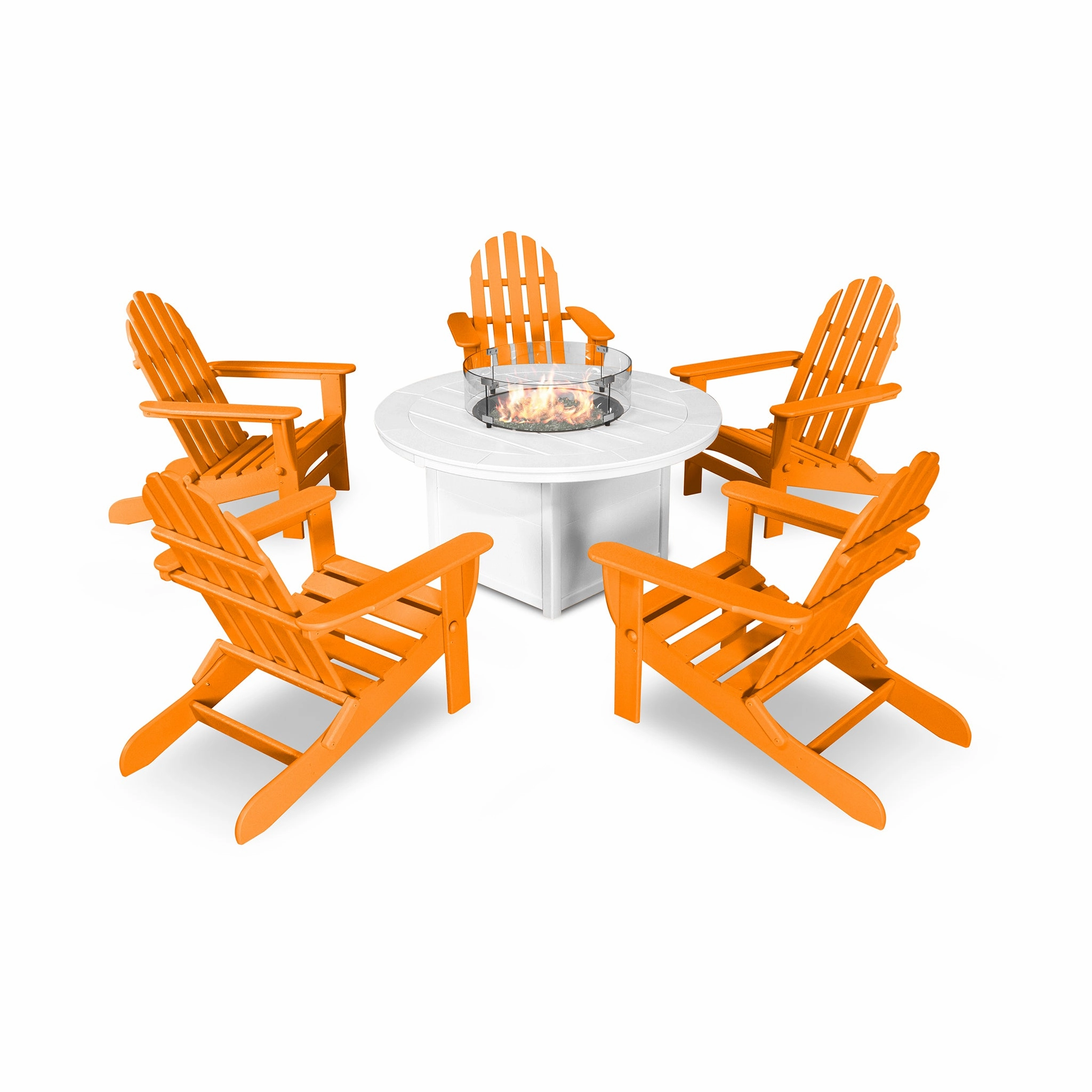 POLYWOOD Classic Folding Adirondack 6-Piece Conversation Set with Fire Pit Table