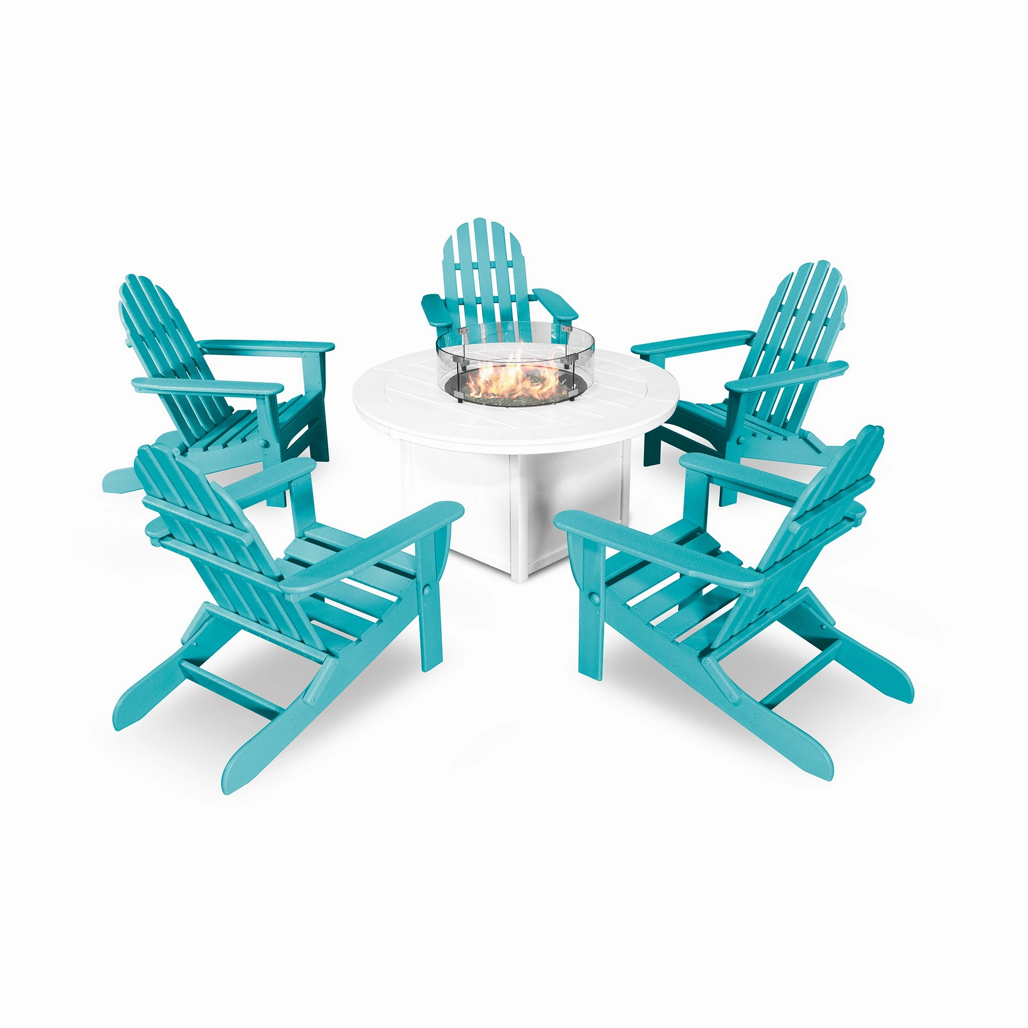 POLYWOOD Classic Folding Adirondack 6-Piece Conversation Set with Fire Pit Table