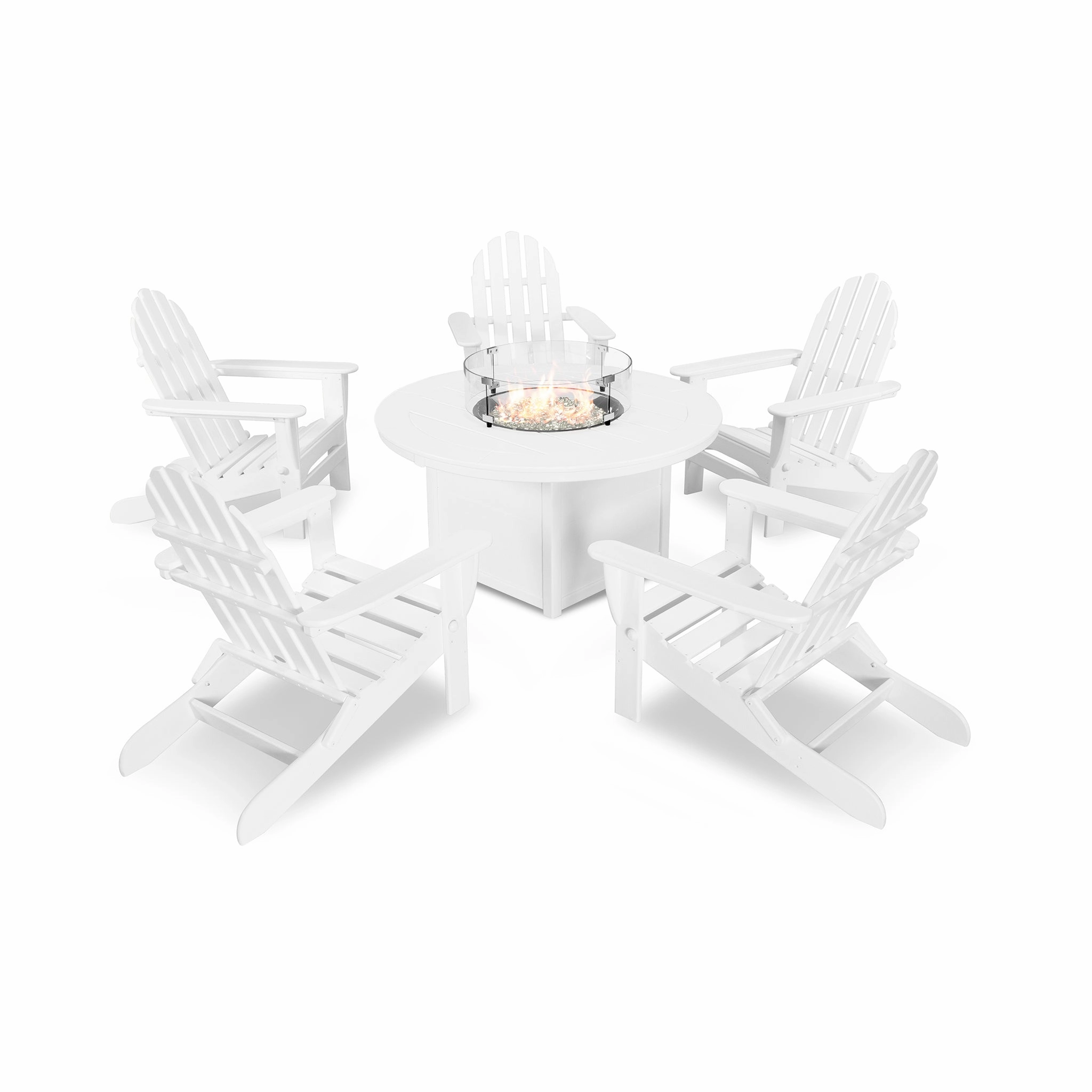 POLYWOOD Classic Folding Adirondack 6-Piece Conversation Set with Fire Pit Table