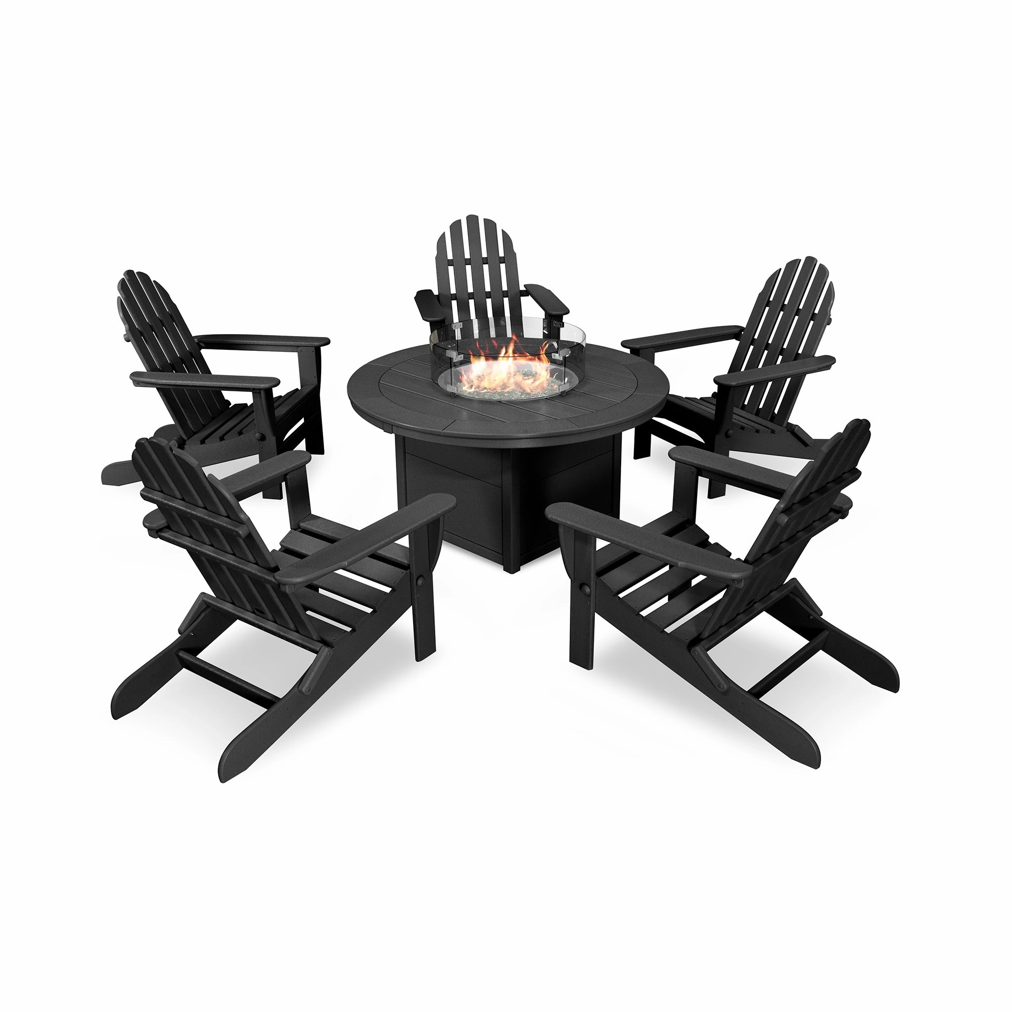 POLYWOOD Classic Folding Adirondack 6-Piece Conversation Set with Fire Pit Table