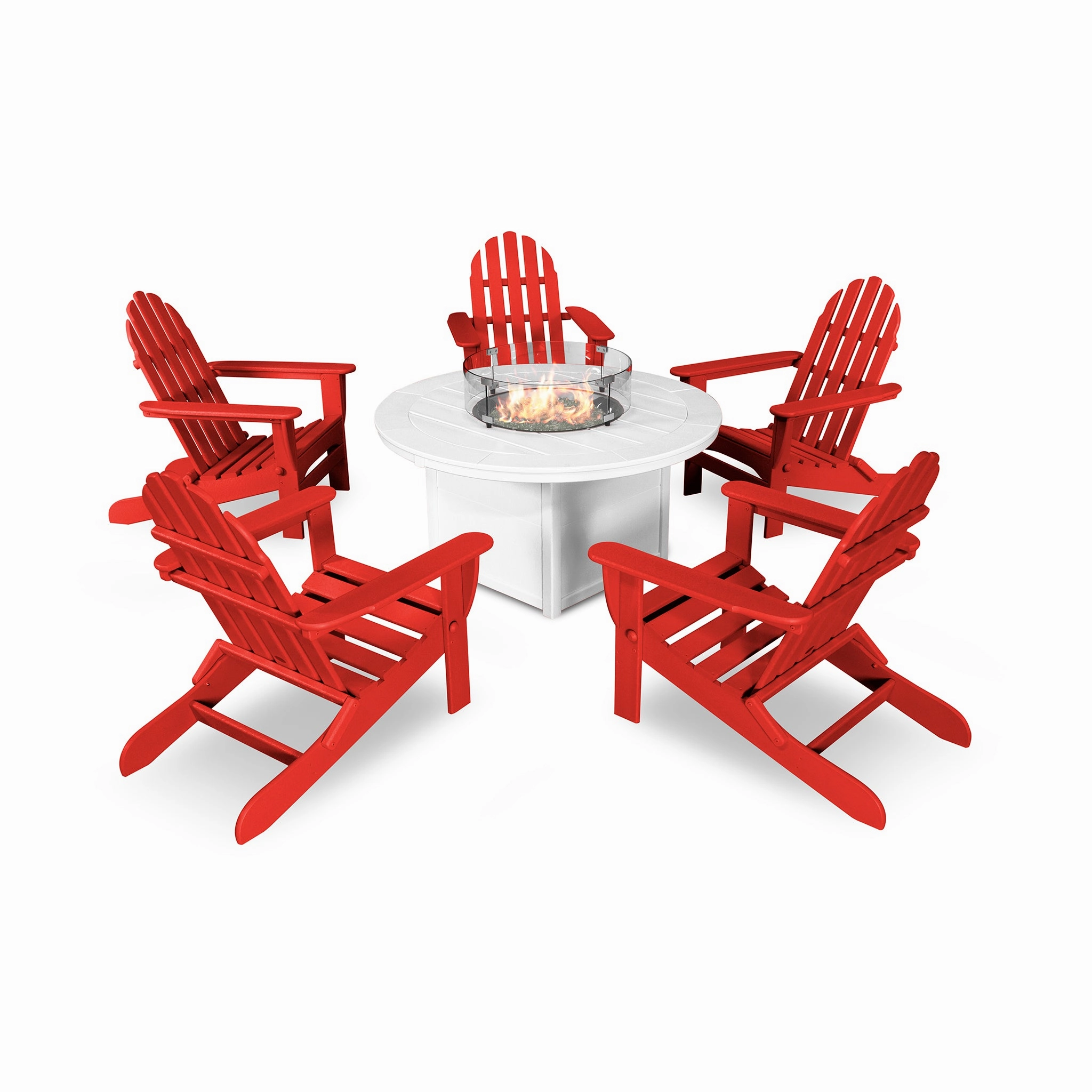POLYWOOD Classic Folding Adirondack 6-Piece Conversation Set with Fire Pit Table