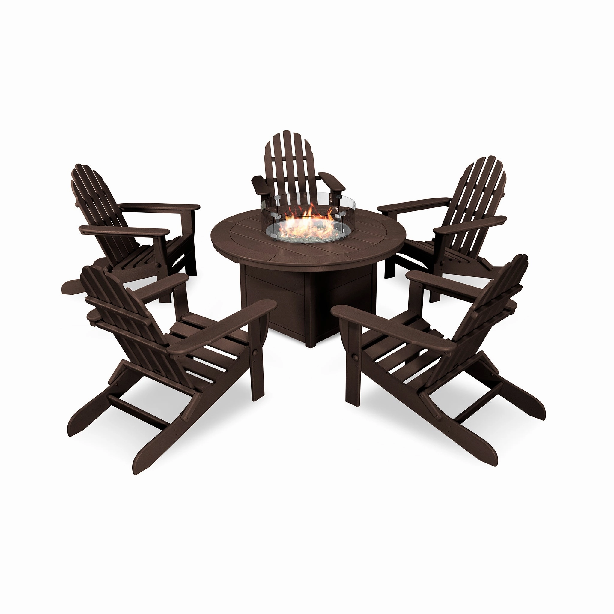 POLYWOOD Classic Folding Adirondack 6-Piece Conversation Set with Fire Pit Table