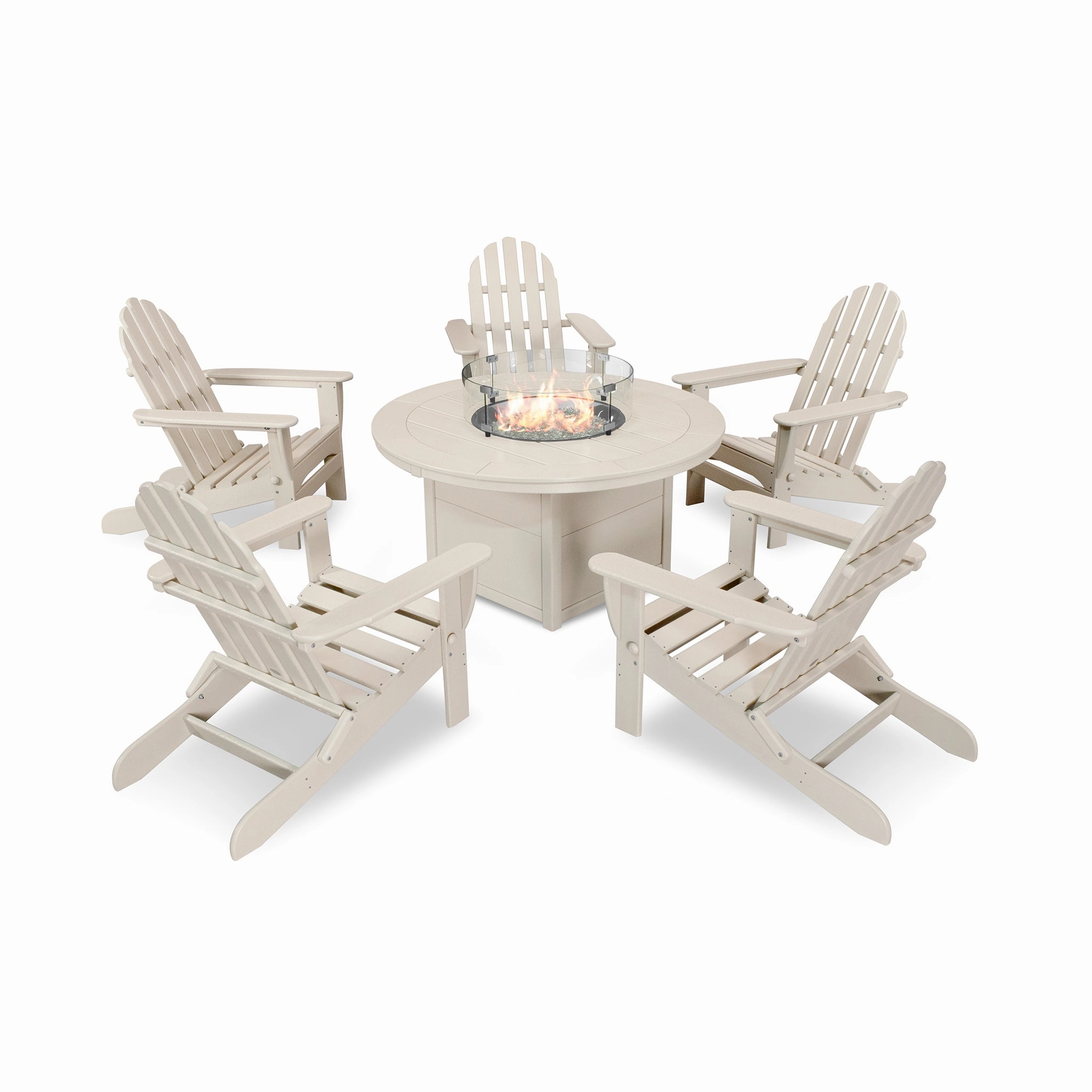POLYWOOD Classic Folding Adirondack 6-Piece Conversation Set with Fire Pit Table