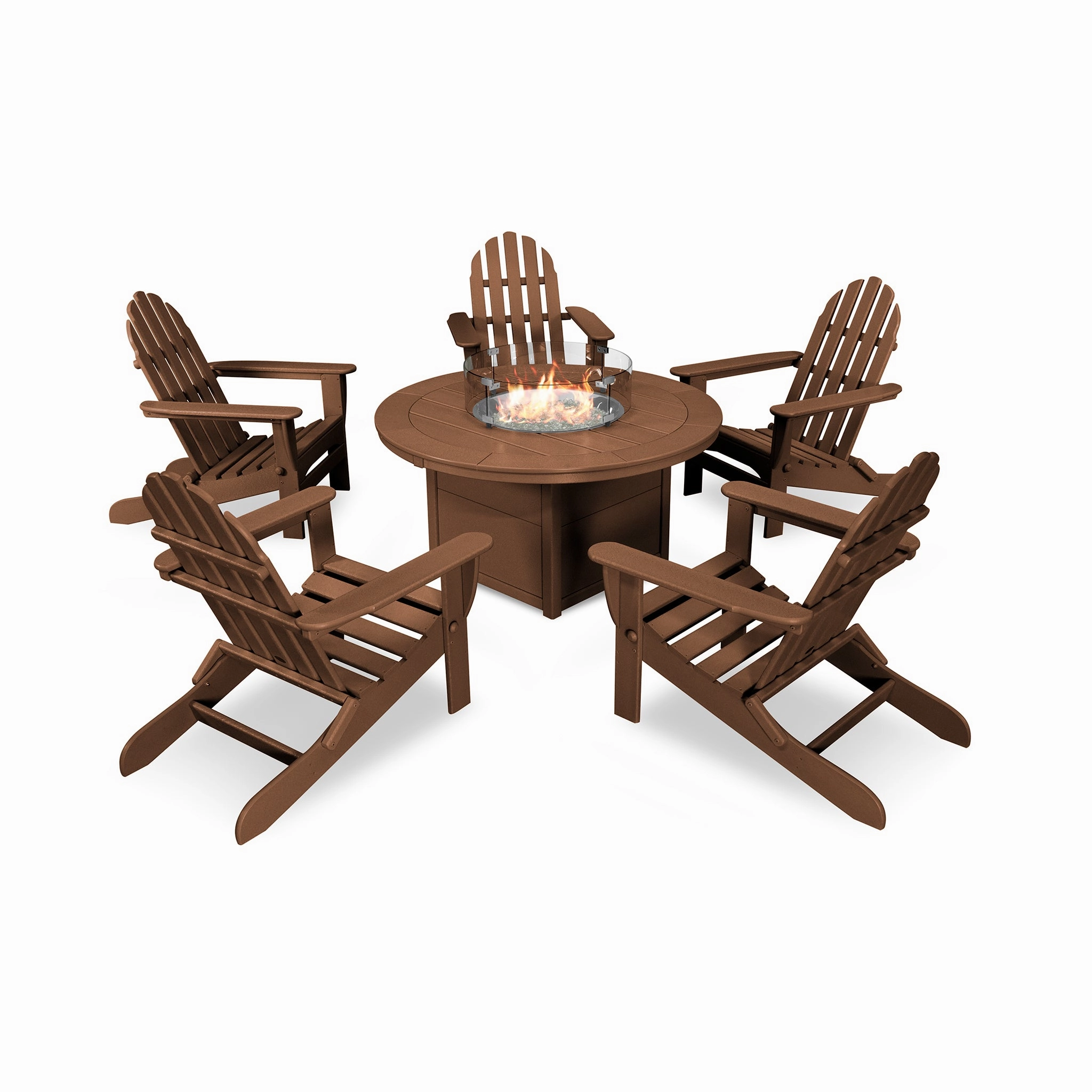 POLYWOOD Classic Folding Adirondack 6-Piece Conversation Set with Fire Pit Table