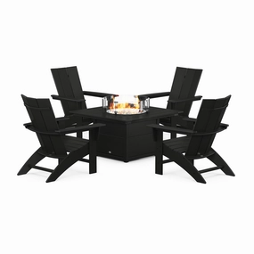 POLYWOOD Modern Curveback Adirondack 5-Piece Conversation Set with Fire Pit Tableclassic Adirondack outdoor chair