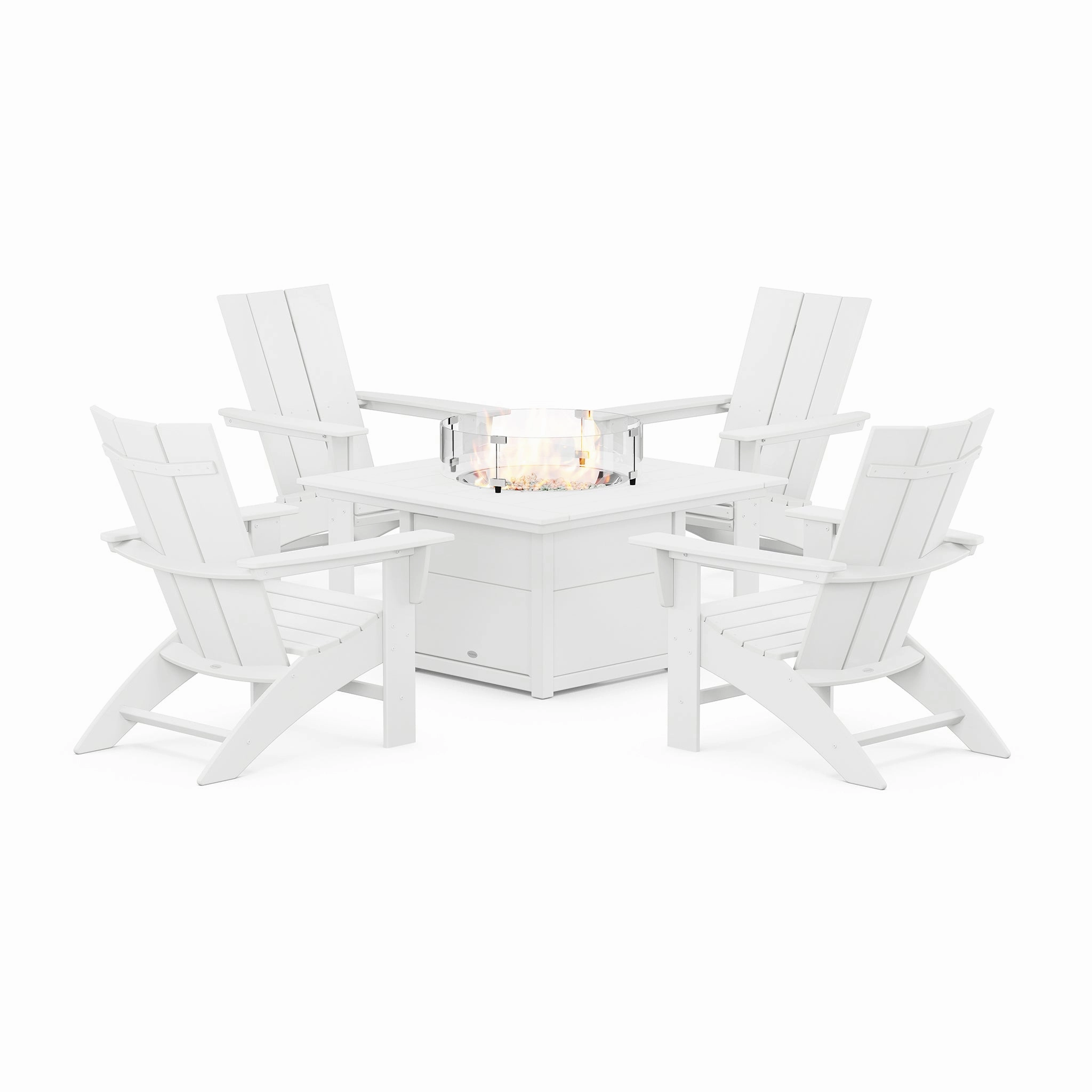 POLYWOOD Modern Curveback Adirondack 5-Piece Conversation Set with Fire Pit Table