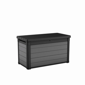 Premier Outdoor Deck Box 100 Dark Grey wooden deck storage chest with cushions