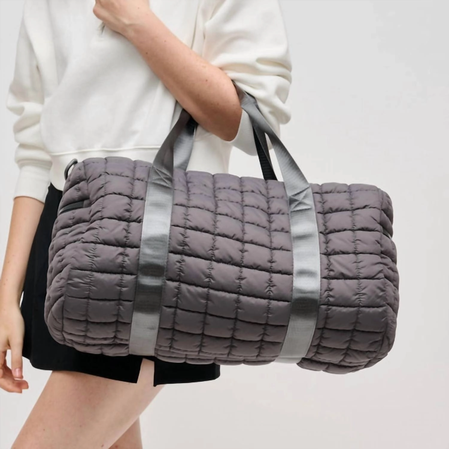 Quilted Puffer Duffel Bag In Grey Shop Save Big Special Offer Inside