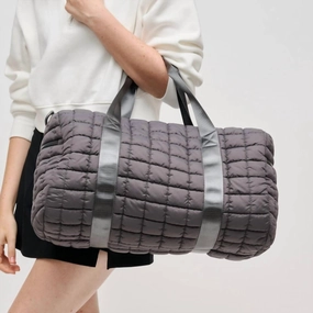 Quilted Puffer Duffel Bag In Grey Shop Save Big Special Offer Inside