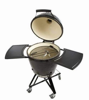 Primo All-In-One Kamado Round Ceramic Charcoal Grill PG00773 stainless steel BBQ grill with side table