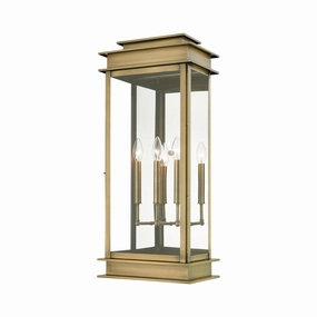 Princeton Three Light Outdoor Wall Lantern Antique Brass w/Polished Chrome Stainless Steel ReflectorOutdoor wall sconces with motion sensor