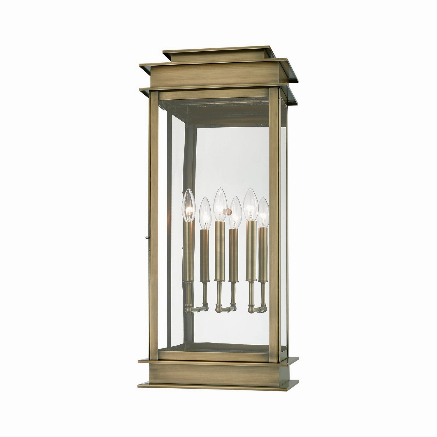 Princeton Three Light Outdoor Wall Lantern Antique Brass w/Polished Chrome Stainless Steel Reflector