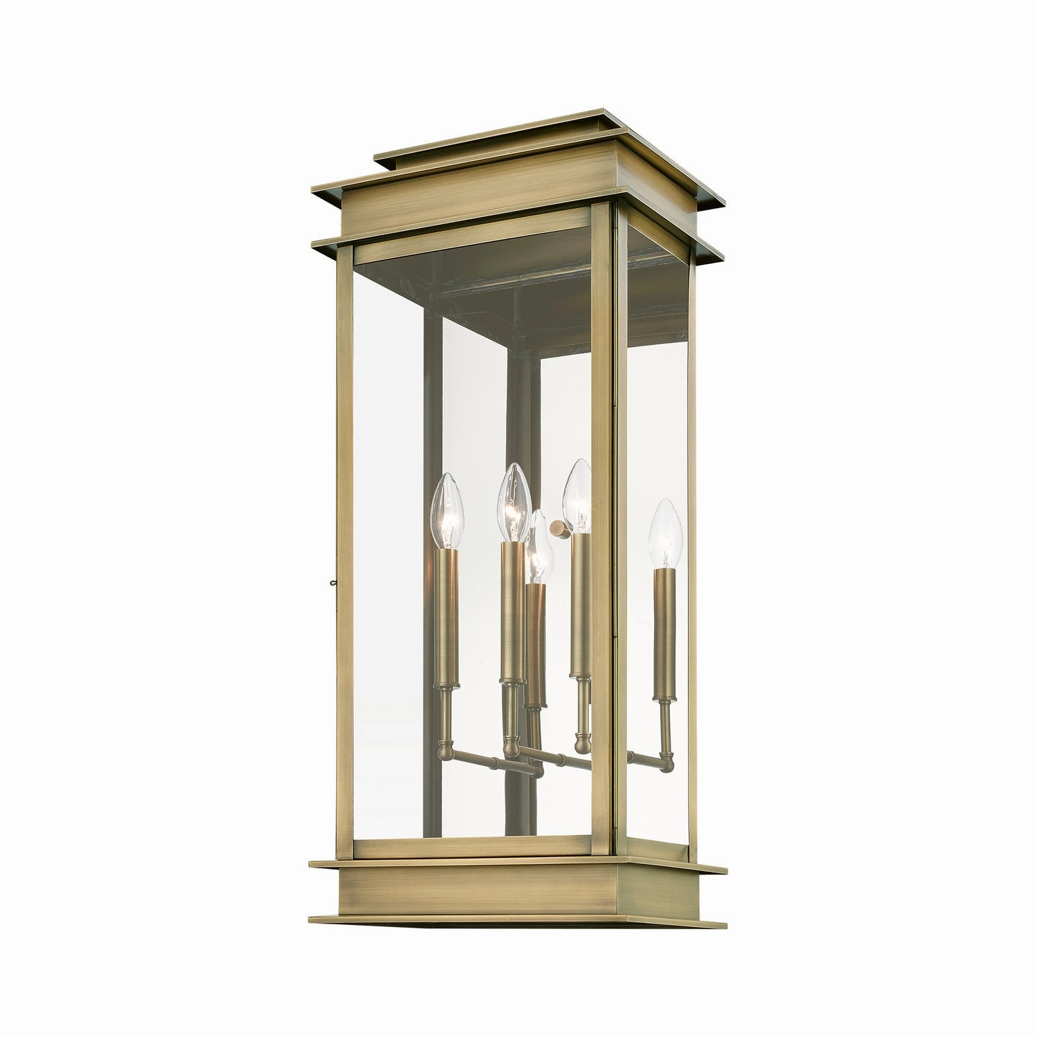 Princeton Three Light Outdoor Wall Lantern Antique Brass w/Polished Chrome Stainless Steel Reflector