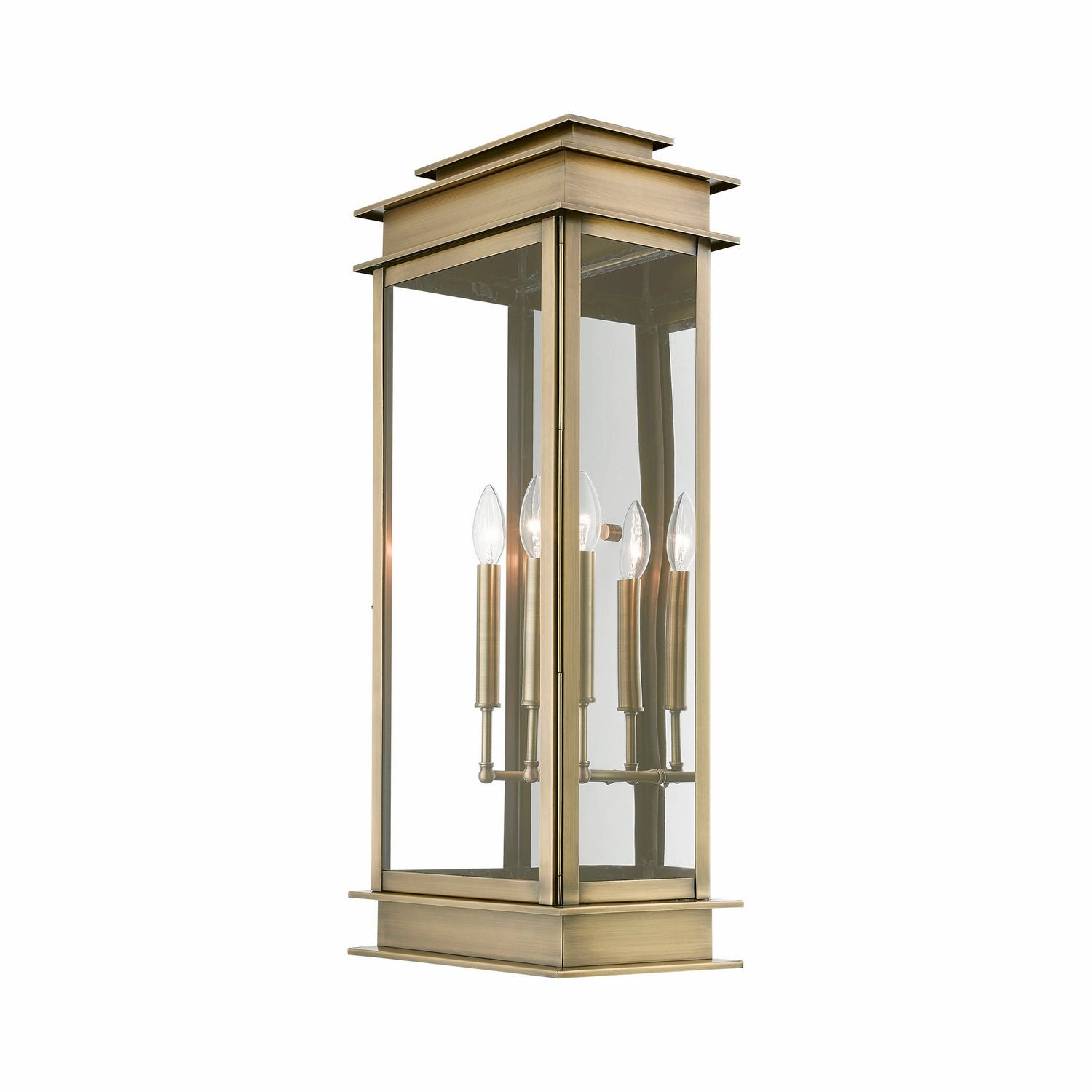 Princeton Three Light Outdoor Wall Lantern Antique Brass w/Polished Chrome Stainless Steel Reflector