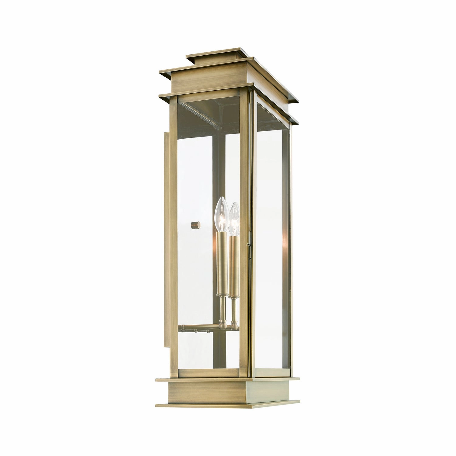 Princeton Three Light Outdoor Wall Lantern Antique Brass w/Polished Chrome Stainless Steel Reflector