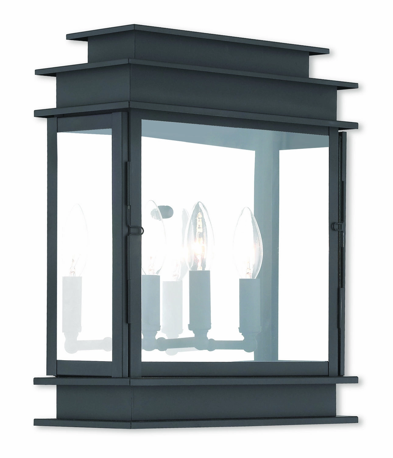 Princeton Three Light Outdoor Wall Lantern Black w/ Polished Chrome Stainless SteelOutdoor wall sconces with motion sensor