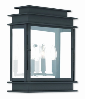 Princeton Three Light Outdoor Wall Lantern Black w/ Polished Chrome Stainless SteelOutdoor wall sconces with motion sensor
