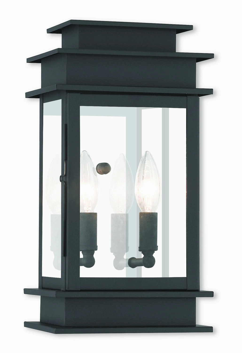 Princeton Two Light Outdoor Wall Lantern Black w/ Polished Chrome Stainless SteelOutdoor wall sconces with motion sensor