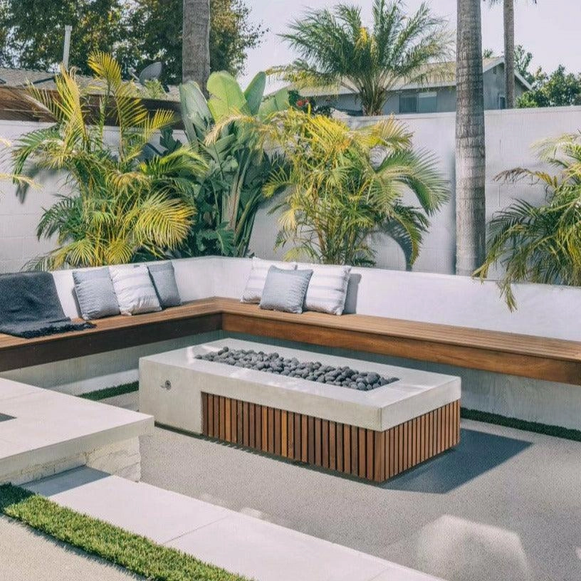 Prism Hardscapes - Fairmont Rectangular Concrete & Hardwood Fire Pit Table