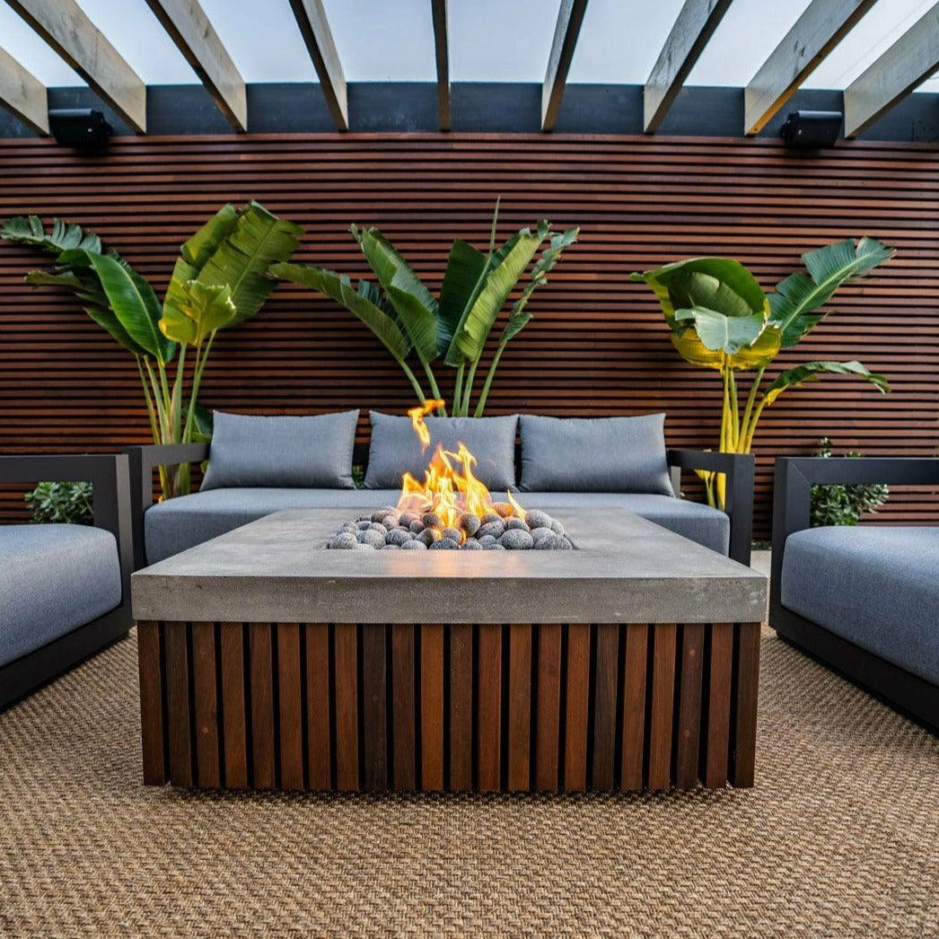 Prism Hardscapes - Manchester Square Concrete & Hardwood Fire Pit Table