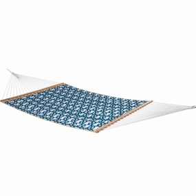 Quilted Fabric Spreader Bar Hammock - Nautical outdoor hammock with stand and canopy
