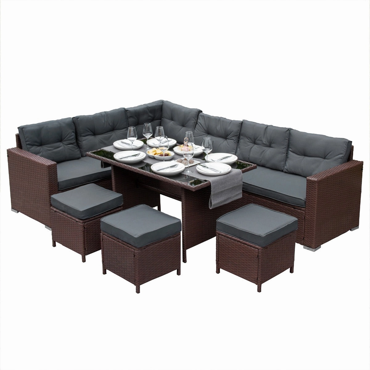 Rattan Corner Set - Brownoutdoor patio furniture set