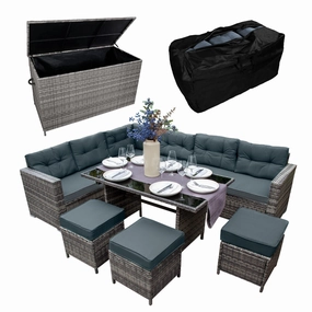 Rattan Corner Set & Cushion Storage Box - Greyoutdoor patio furniture set