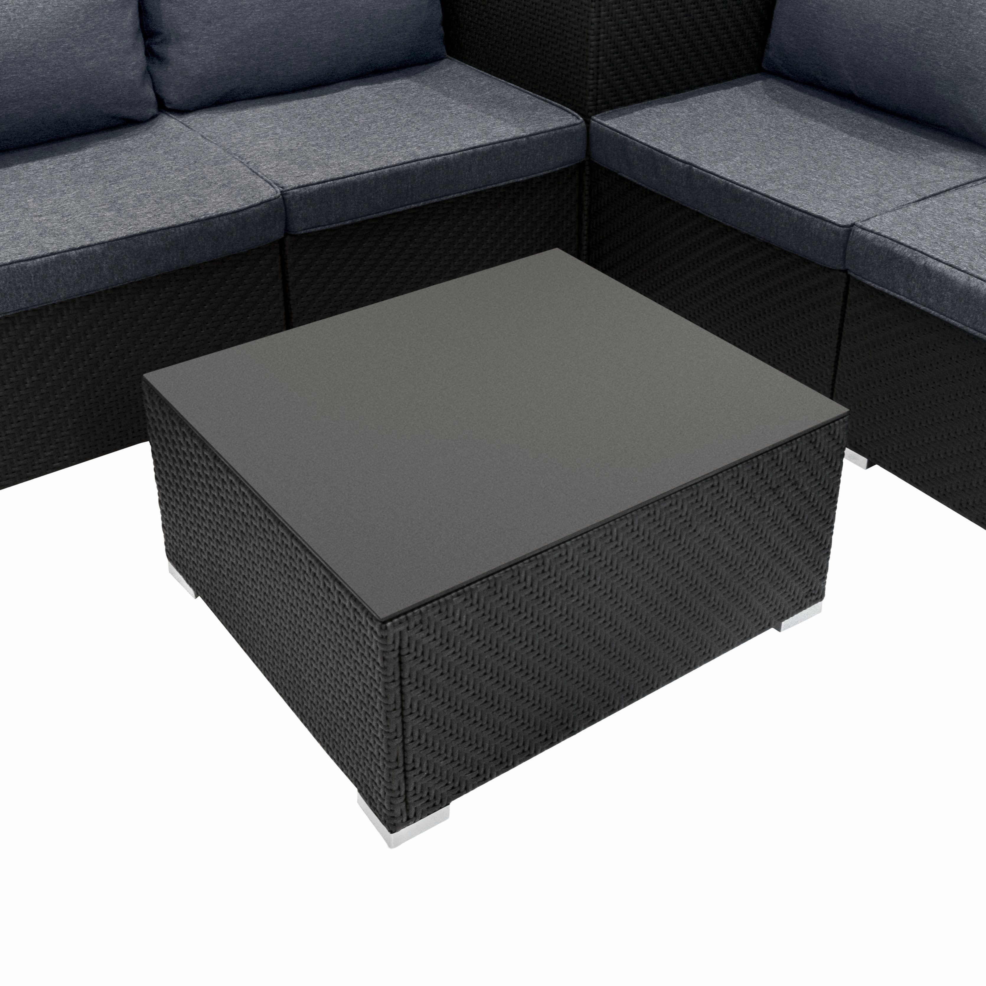 Rattan Modular 6 Piece Furniture Set & 700L Storage Box  Black