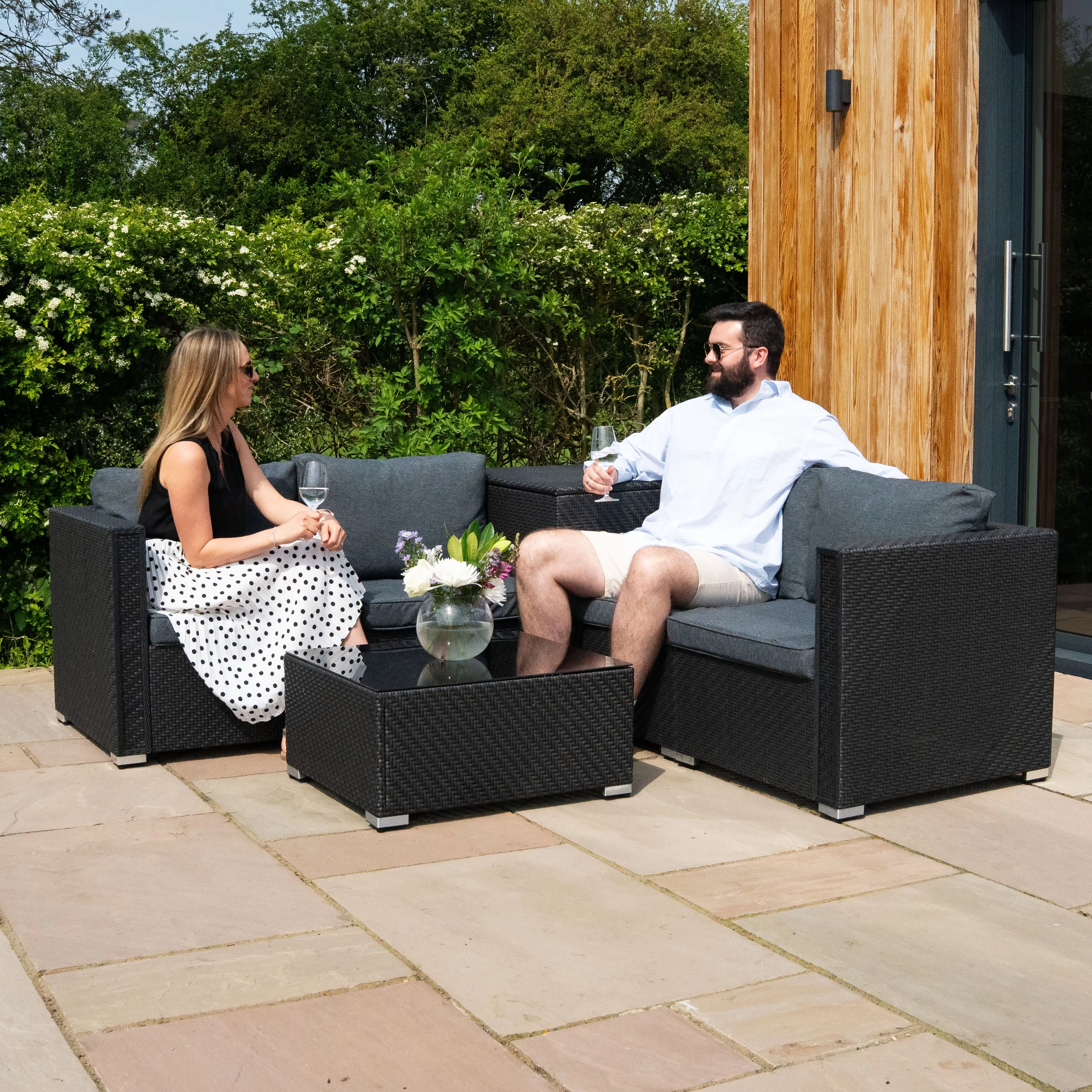 Rattan Modular 6 Piece Furniture Set & 700L Storage Box  Black