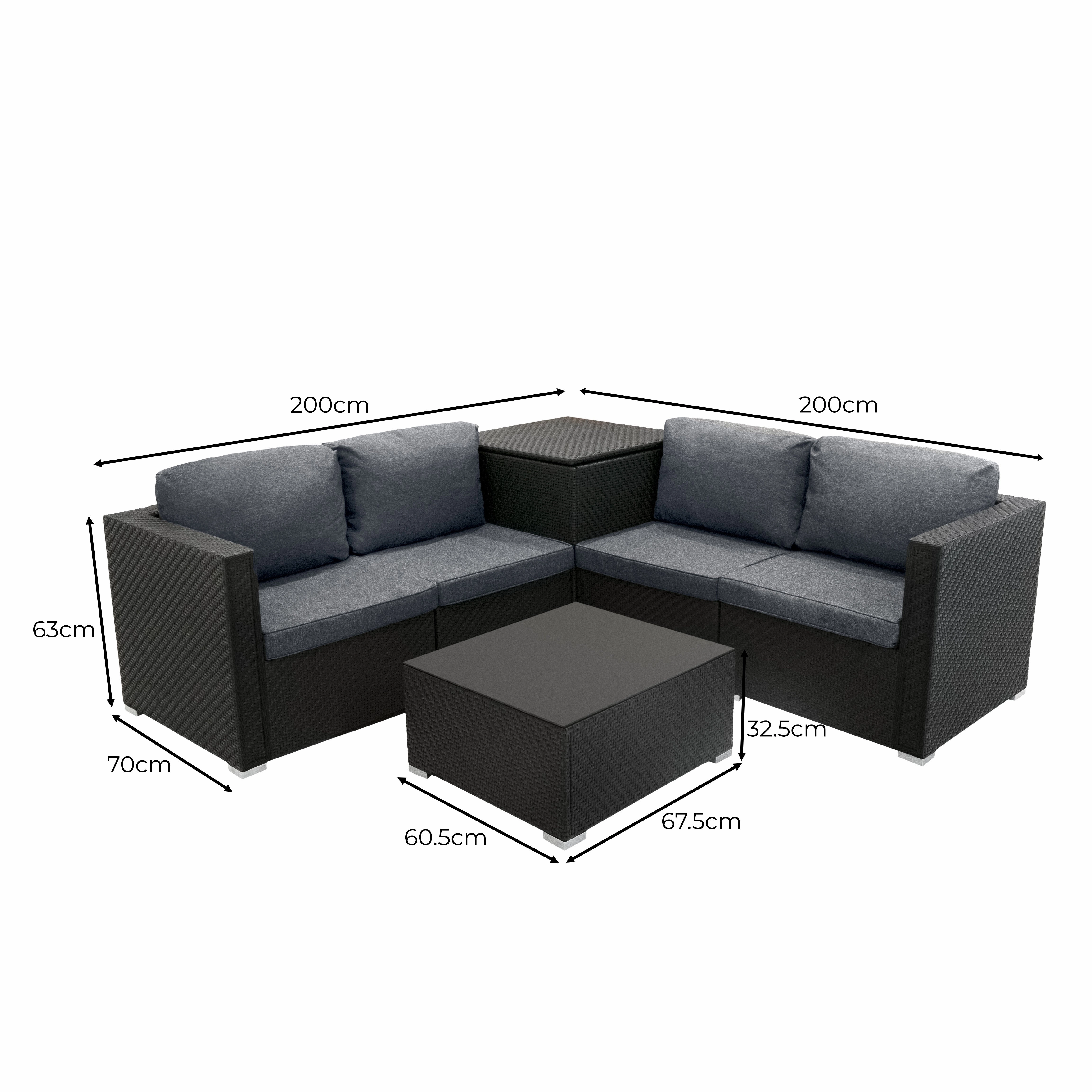 Rattan Modular 6 Piece Furniture Set & 700L Storage Box  Black
