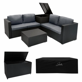 Rattan Modular 6 Piece Furniture Set & 700L Storage Box  Blackoutdoor patio furniture set