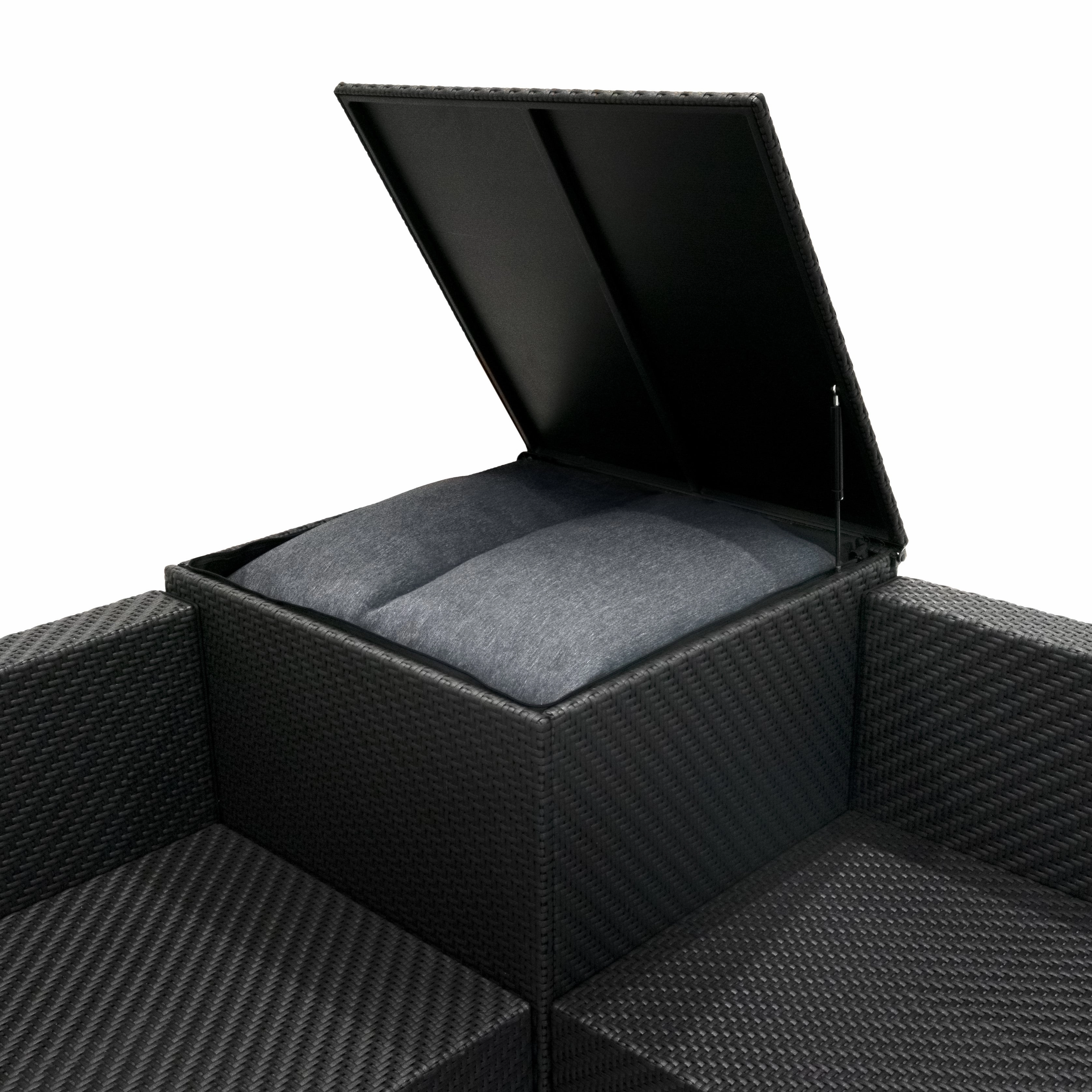 Rattan Modular 6 Piece Furniture Set & 700L Storage Box  Black