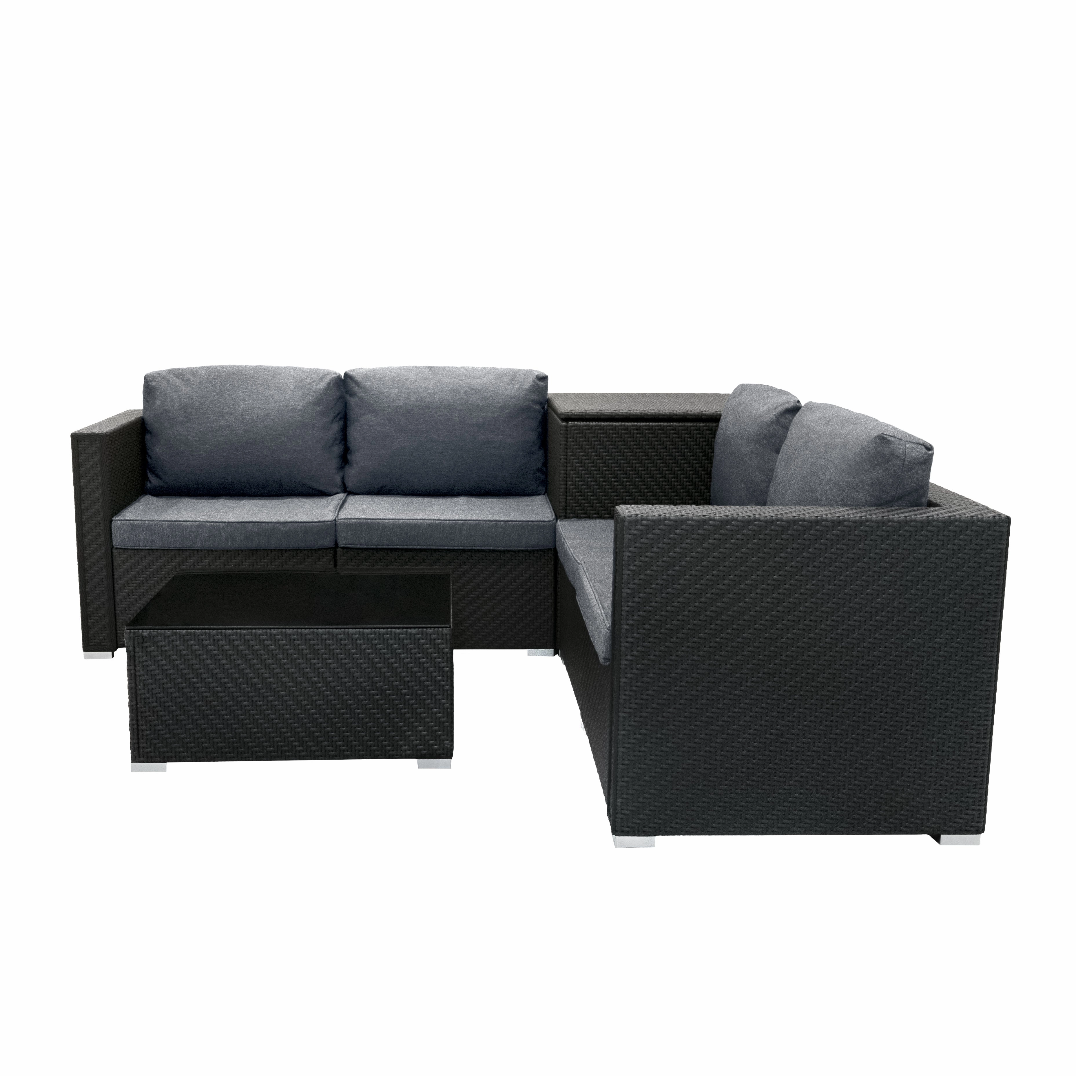 Rattan Modular 6 Piece Furniture Set & 700L Storage Box  Black