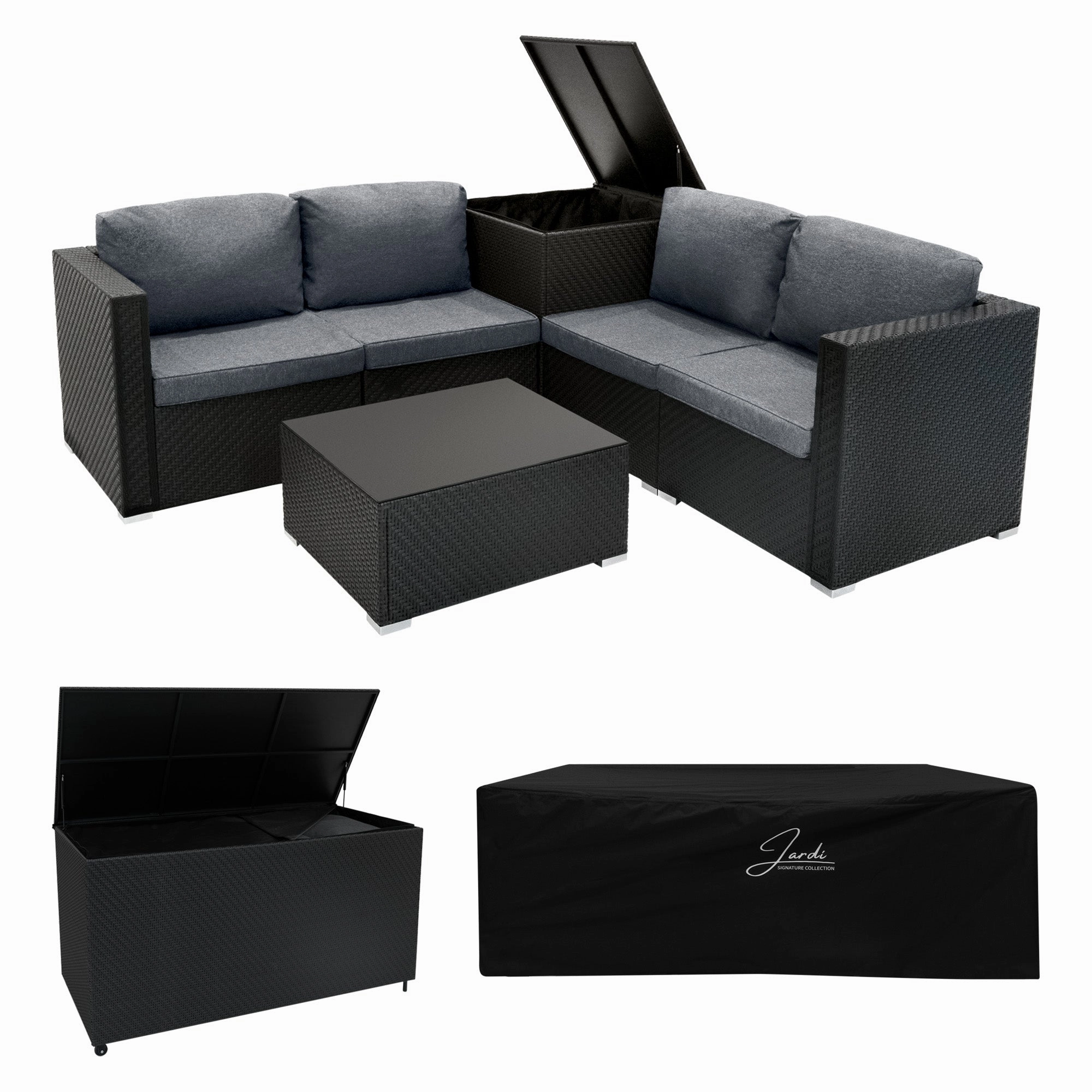 Rattan Modular 6 Piece Furniture Set & 700L Storage Box  Blackoutdoor patio furniture set