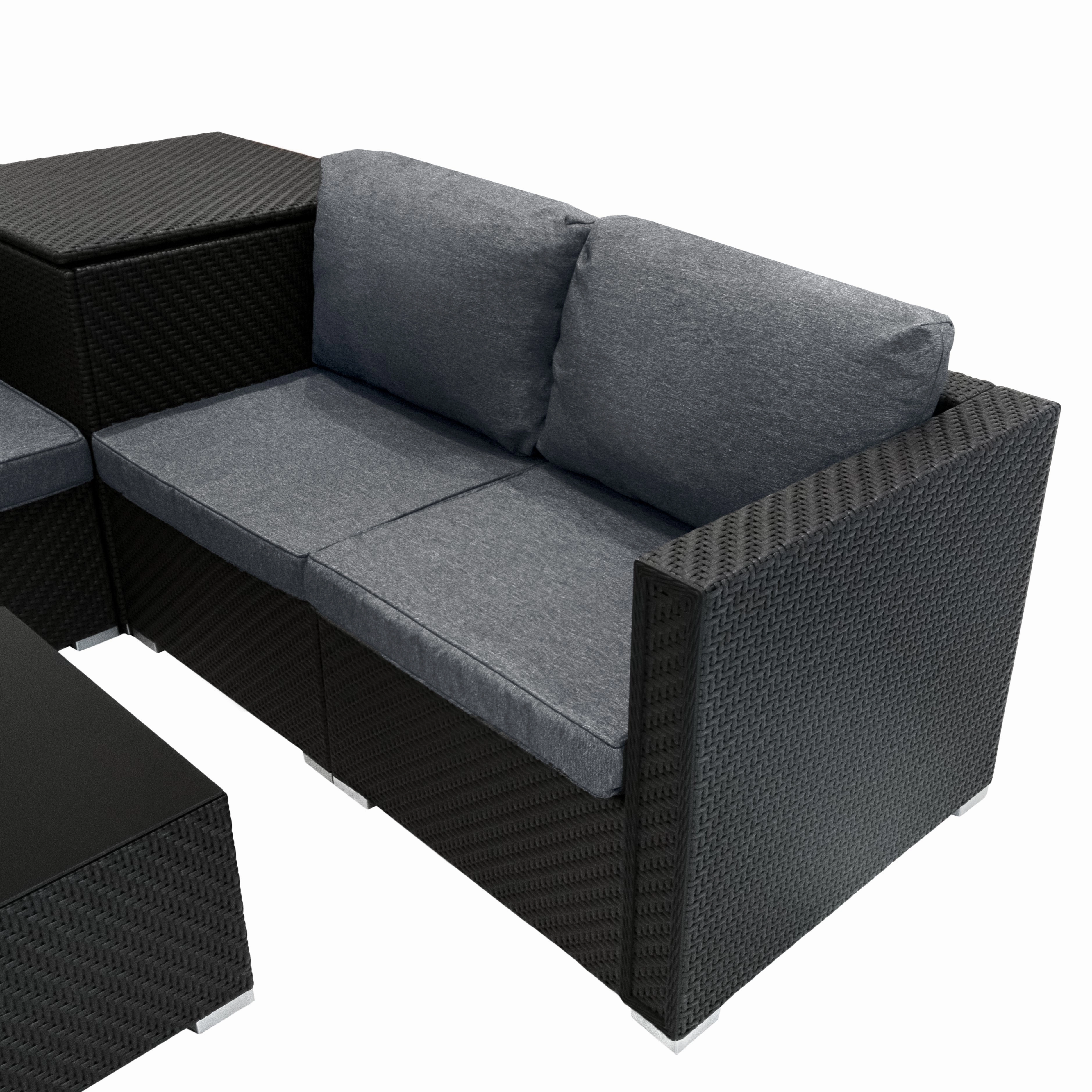 Rattan Modular 6 Piece Furniture Set & 700L Storage Box  Black