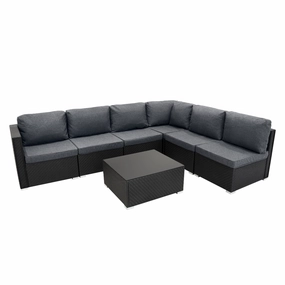 Rattan Modular 7 Piece Furniture Set - Blackoutdoor patio furniture set
