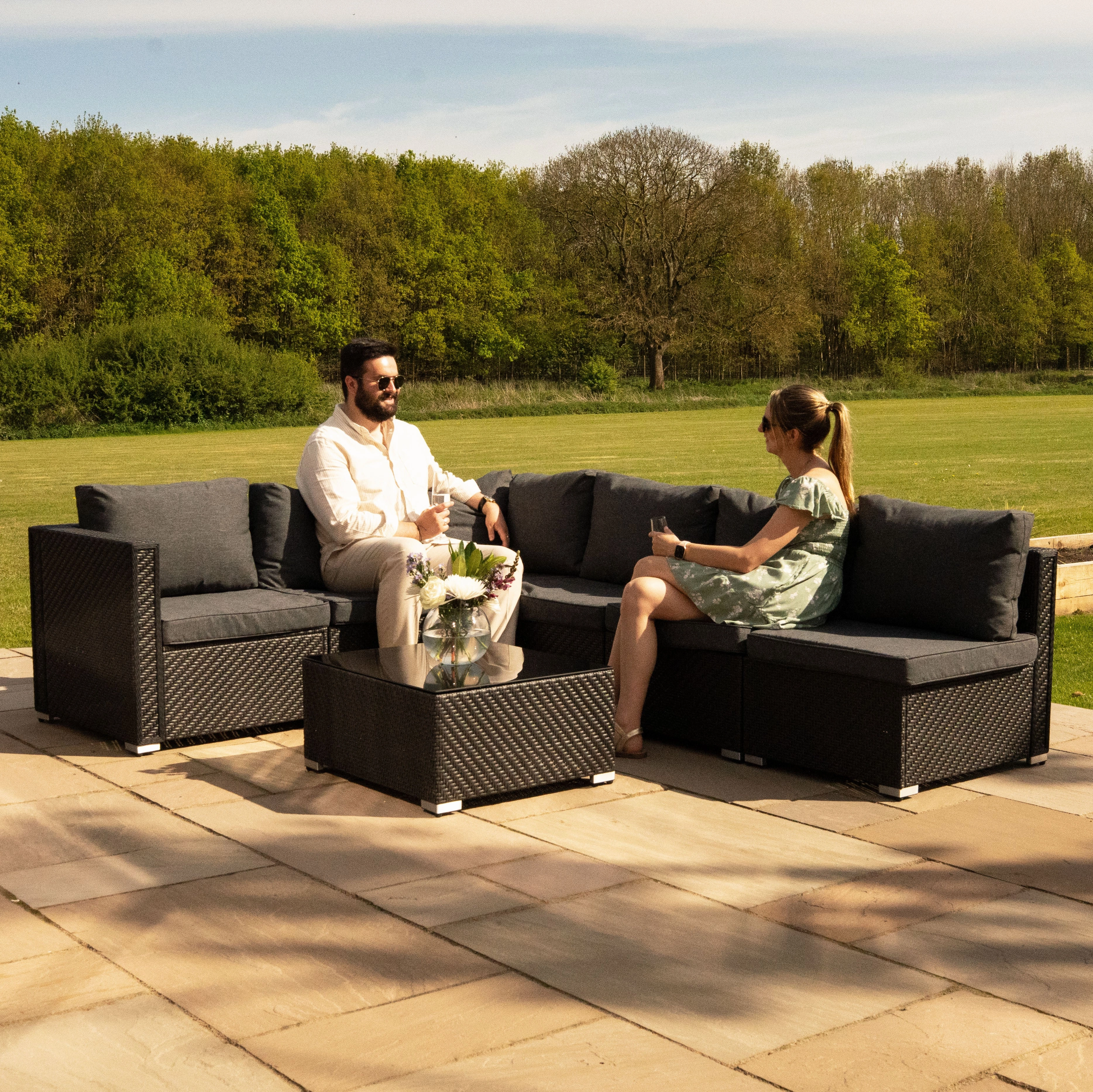 Rattan Modular 7 Piece Furniture Set - Black