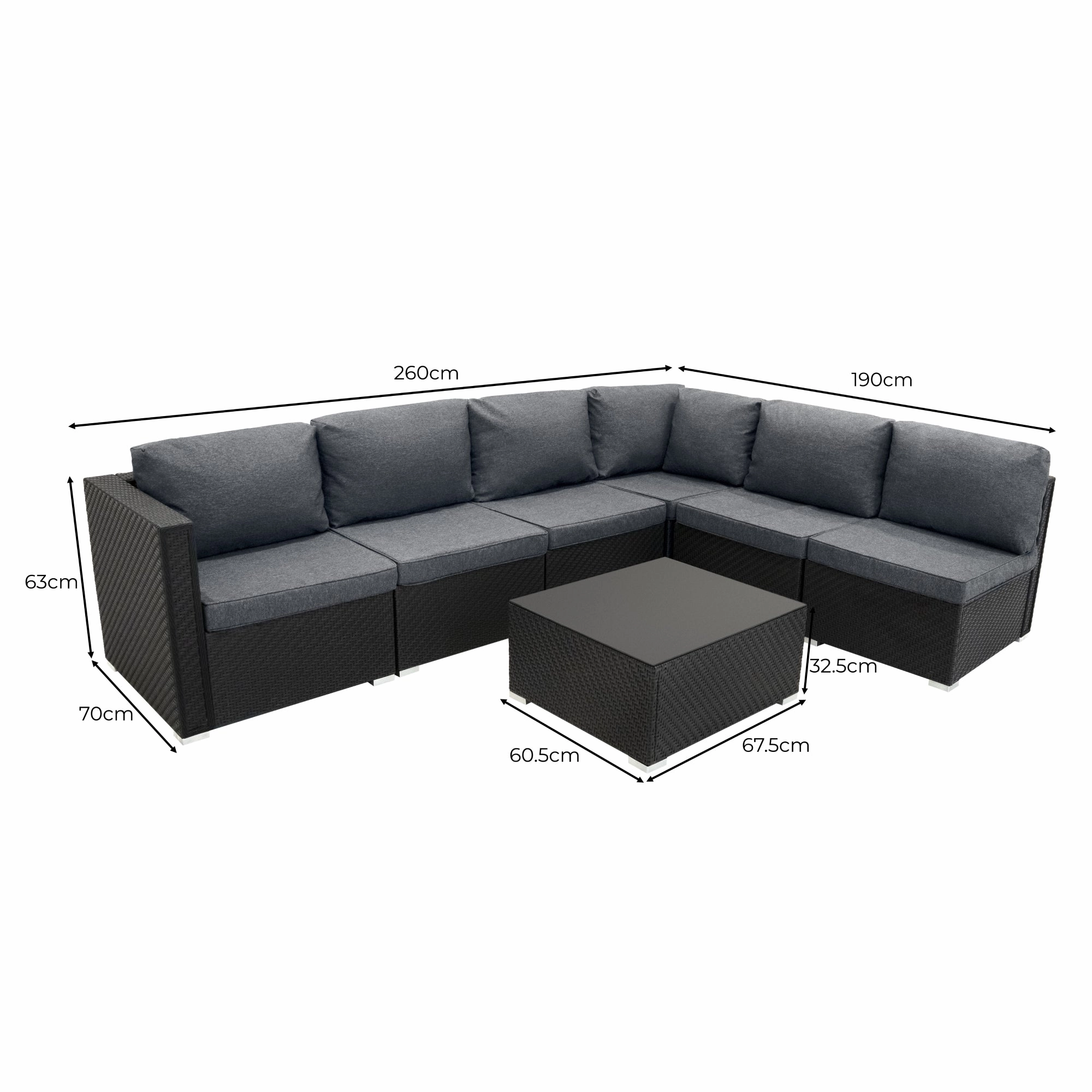 Rattan Modular 7 Piece Furniture Set - Black