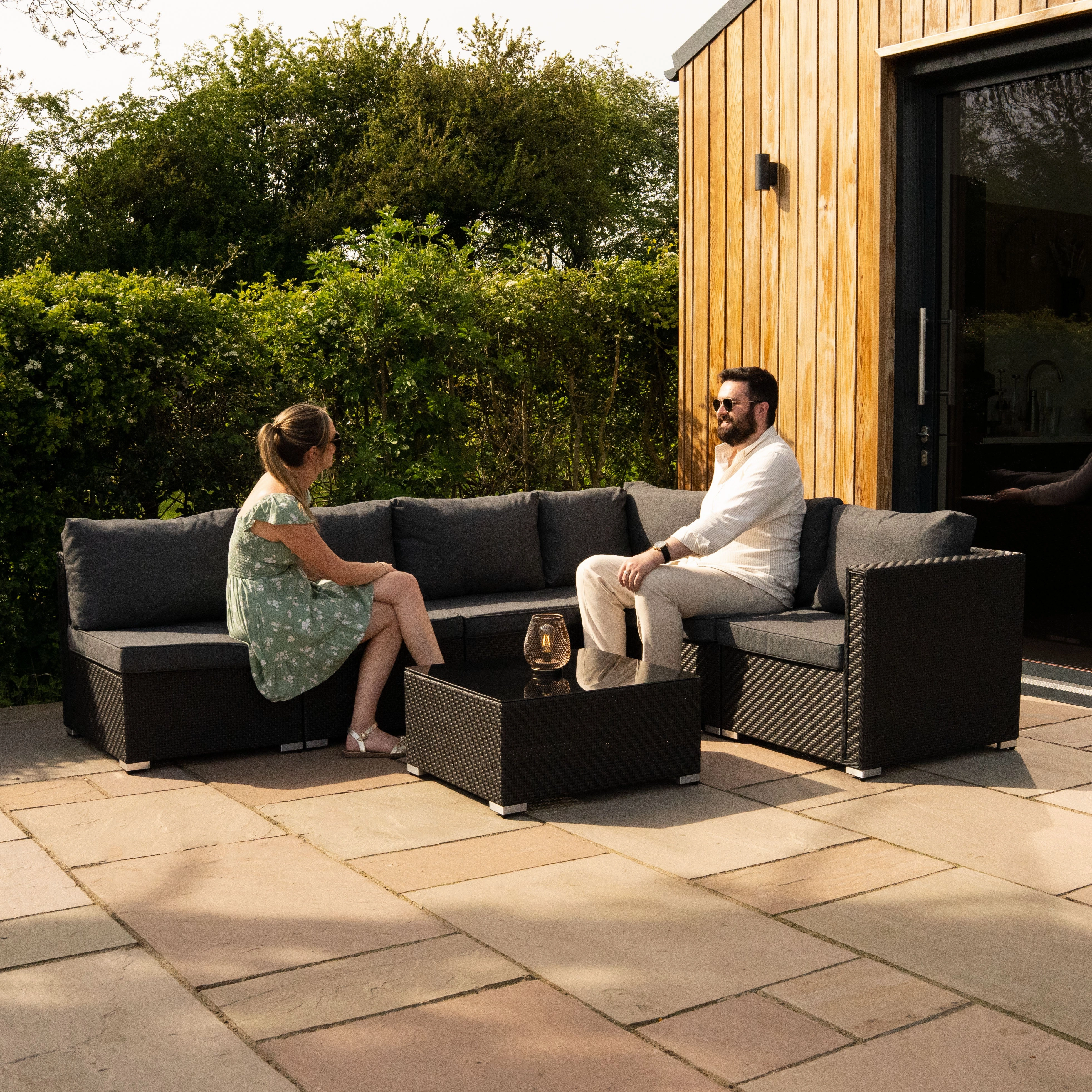 Rattan Modular 7 Piece Furniture Set - Black