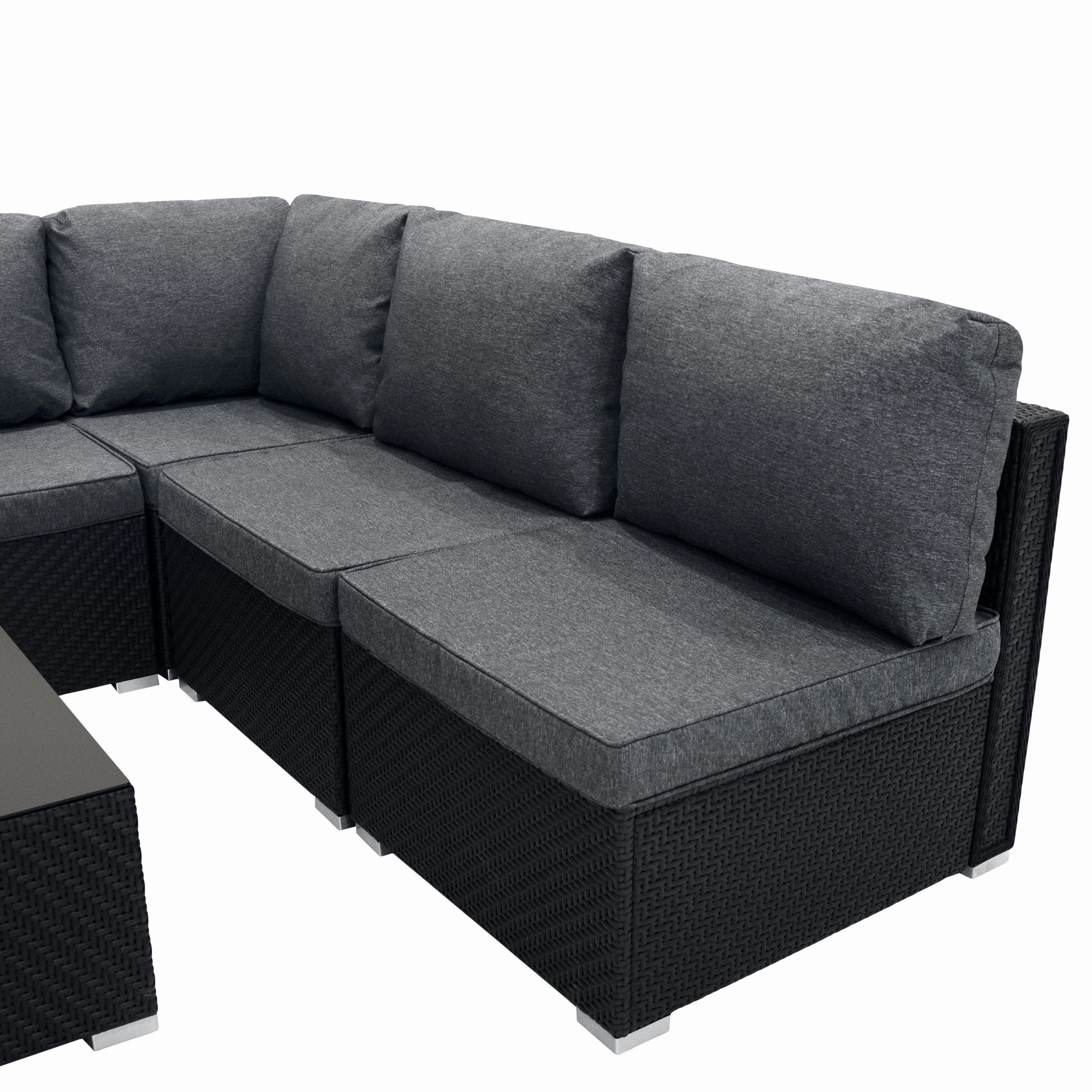 Rattan Modular 7 Piece Furniture Set - Black