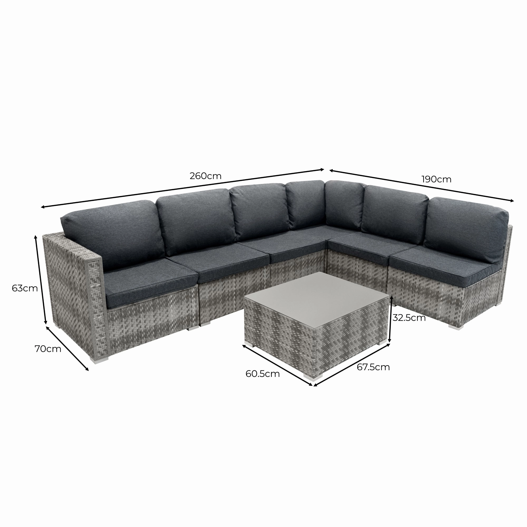Rattan Modular 7 Piece Furniture Set - Grey