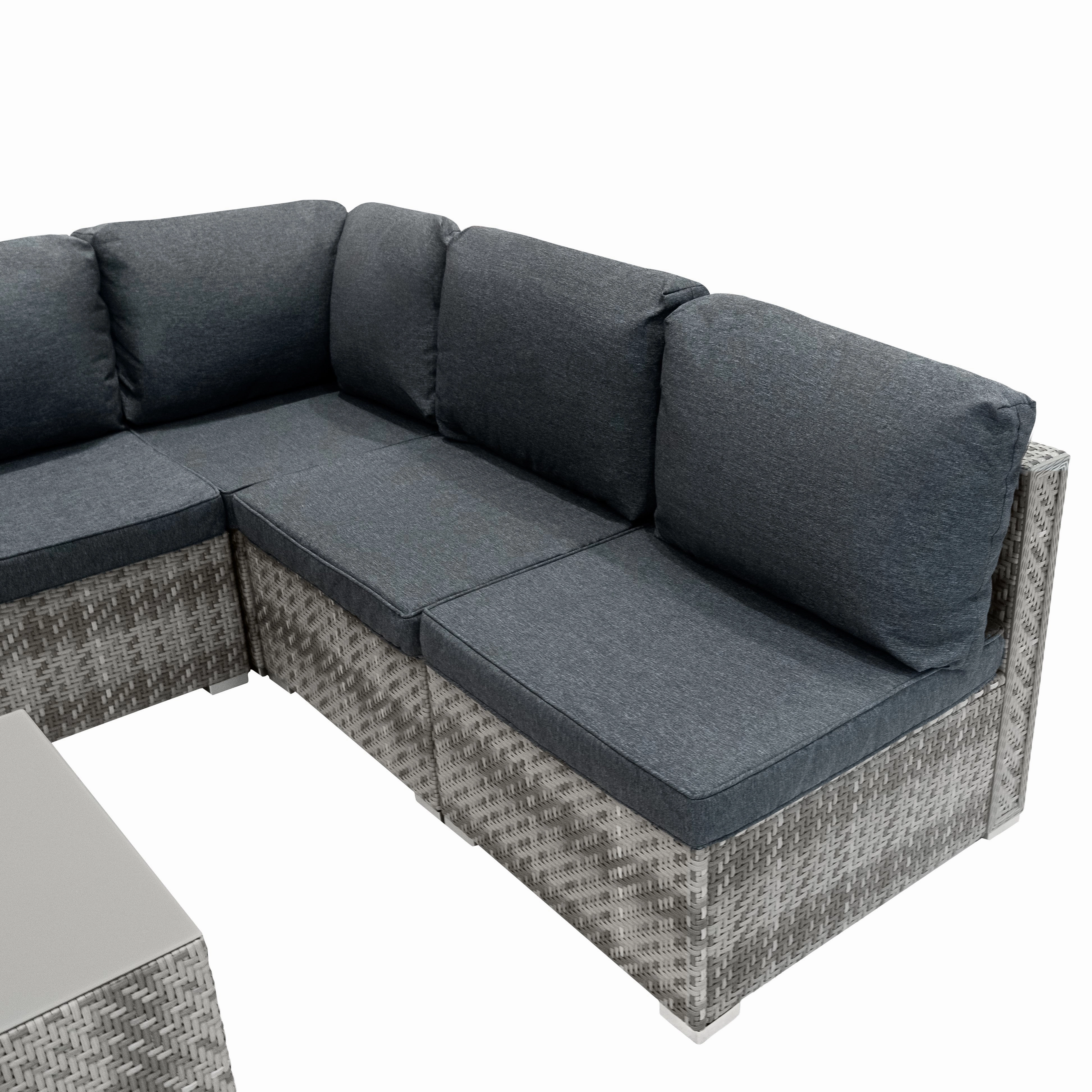 Rattan Modular 7 Piece Furniture Set - Grey