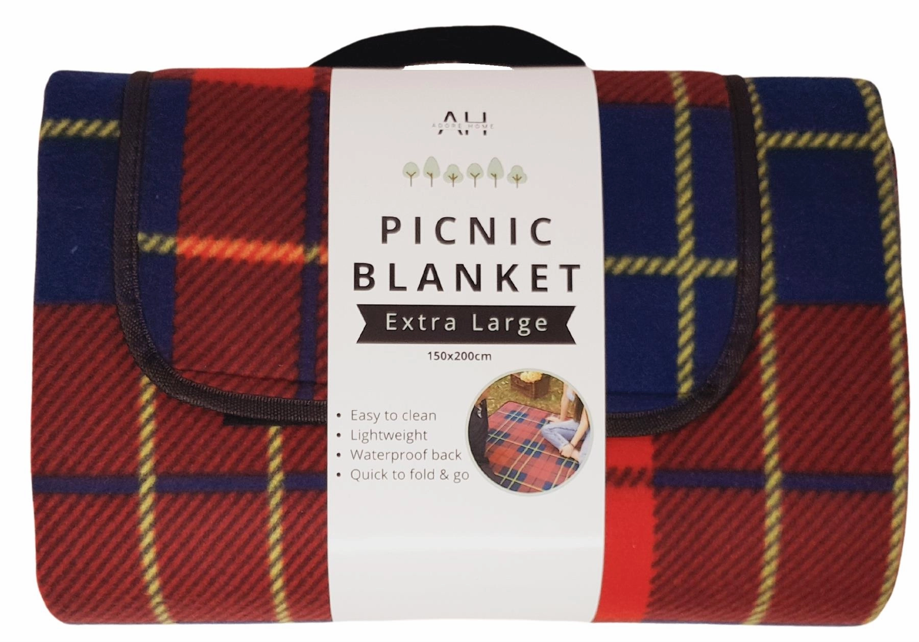 Weekend Specials Red Check Outdoor Picnic Blanket With Waterproof Reverse And Soft Fleece Top